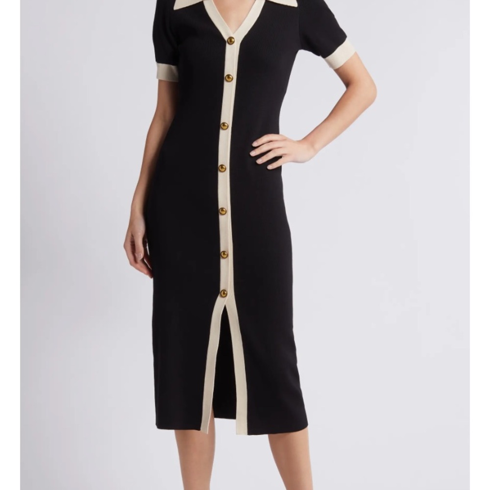 Chic Black and Cream Midi Dress